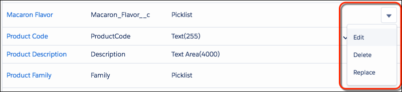 Where to select Edit on an existing picklist field