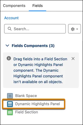 [Fields (項目)] タブの動的強調表示パネル