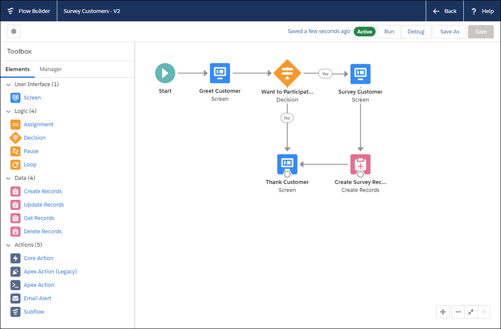 Flow Builder user interface.