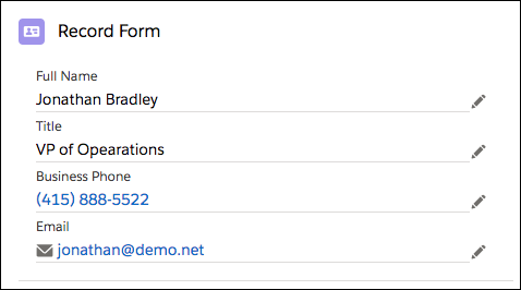 An editable record form showing a contact.