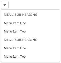 Screenshot of menu with subheadings