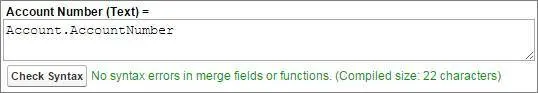 La formula oggetti incrociata del referente. Account Number (Text) (Numero account (Testo)) = Account.AccountNumber