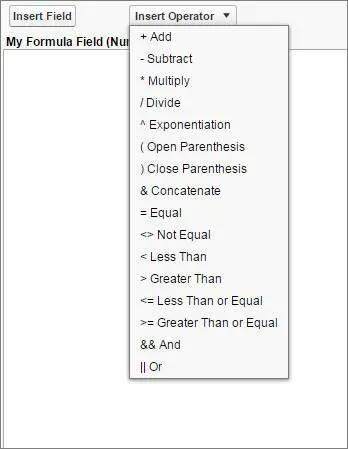 Il menu Insert Operator (Inserisci operatore).