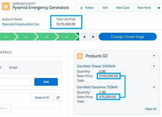 Example of rolling up the product total for an opportunity.