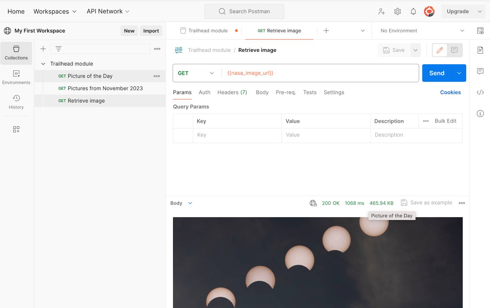 Retrieve image request with the image of a solar eclipse in the Body result
