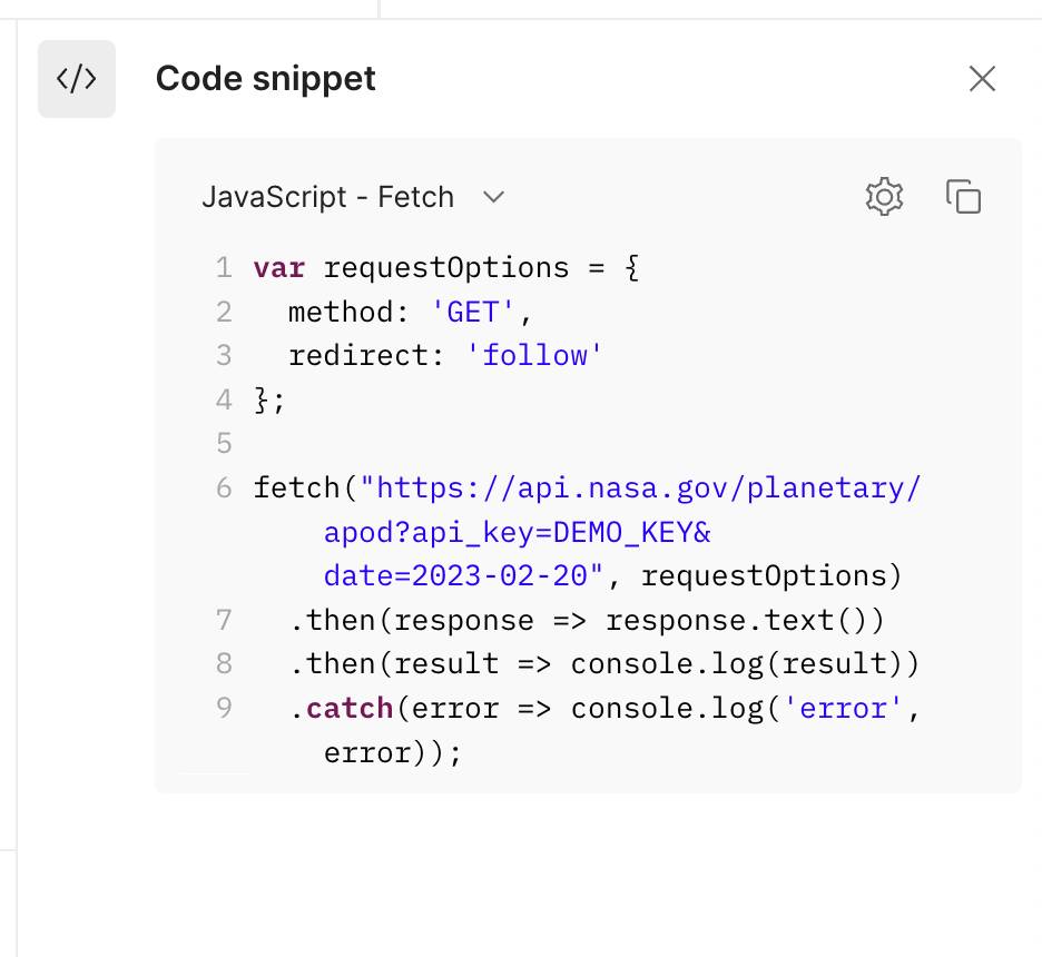 JavaScript - Fetch code snippet