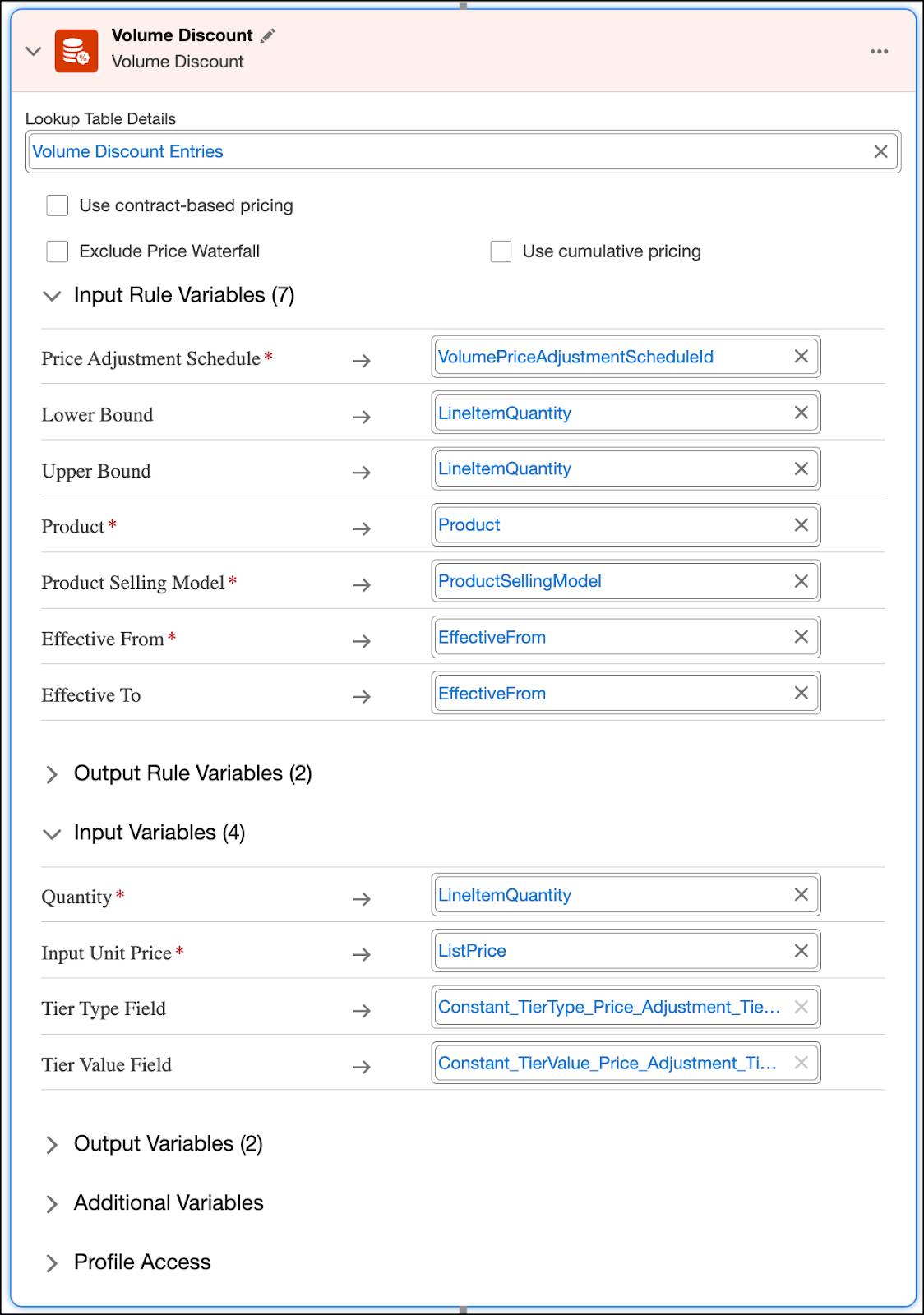 Corresponding Volume Discount element.