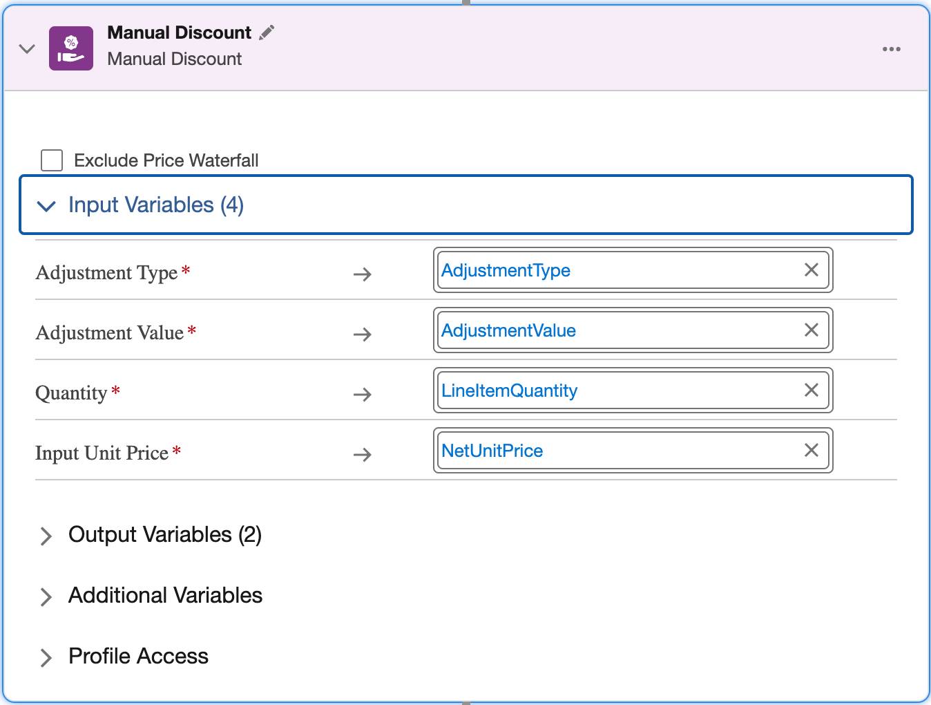 Corresponding Manual Discount element.