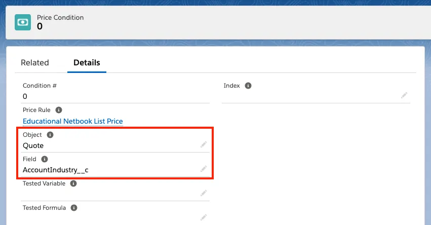 Price condition record with Object and Field values.