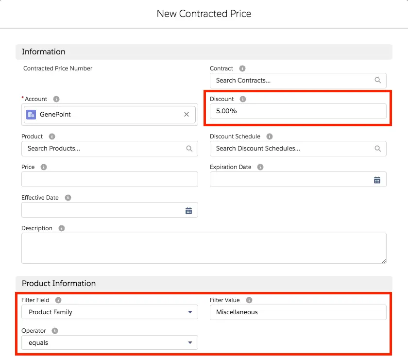 New Contracted Price record page