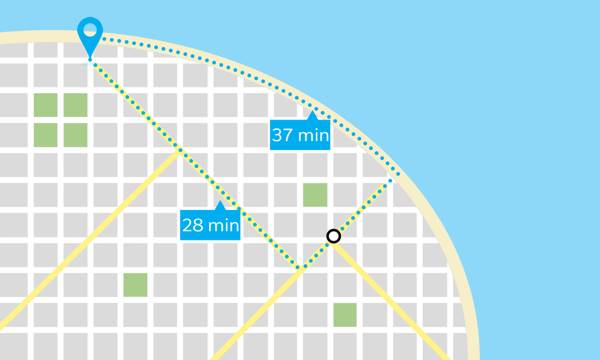 A map with two routes, one faster but more difficult