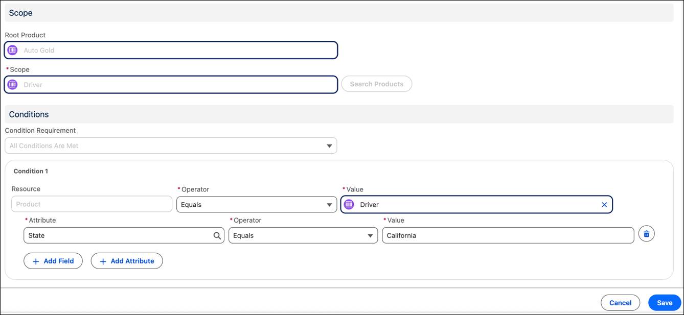 Condition builder with Driver.State and Vehicle.Type used as inputs