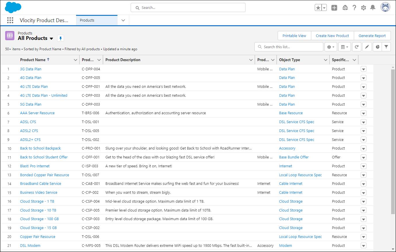 The Products tab in Product Designer.