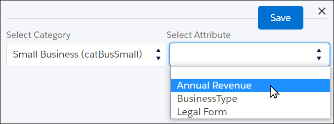 The attribute selection screen with the Select Category option.