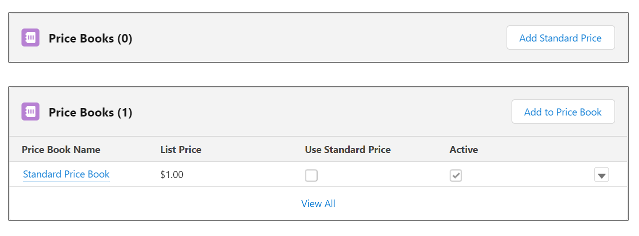 The Related tab of the Root Product with the Standard Price Book added.