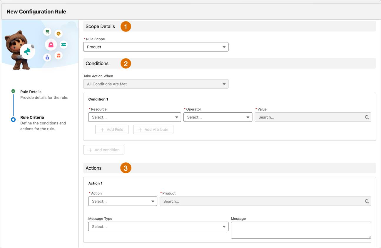 Rule Criteria layout showing the three components of a configuration rule.