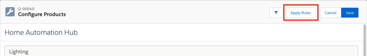 Product Configuration page with Apply Rules highlighted