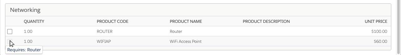 Product Configuration page with an option disabled and hover text providing guidance