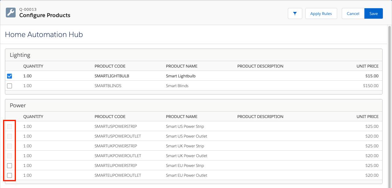 Product Configuration page with non-EU options disabled