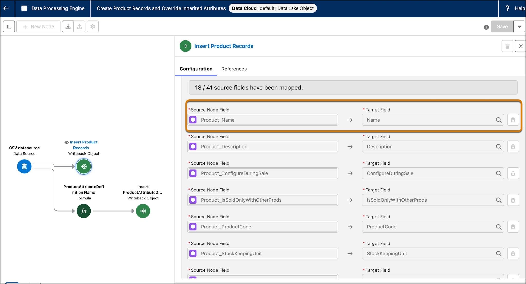 The Product Name mapping in the DPE definition.