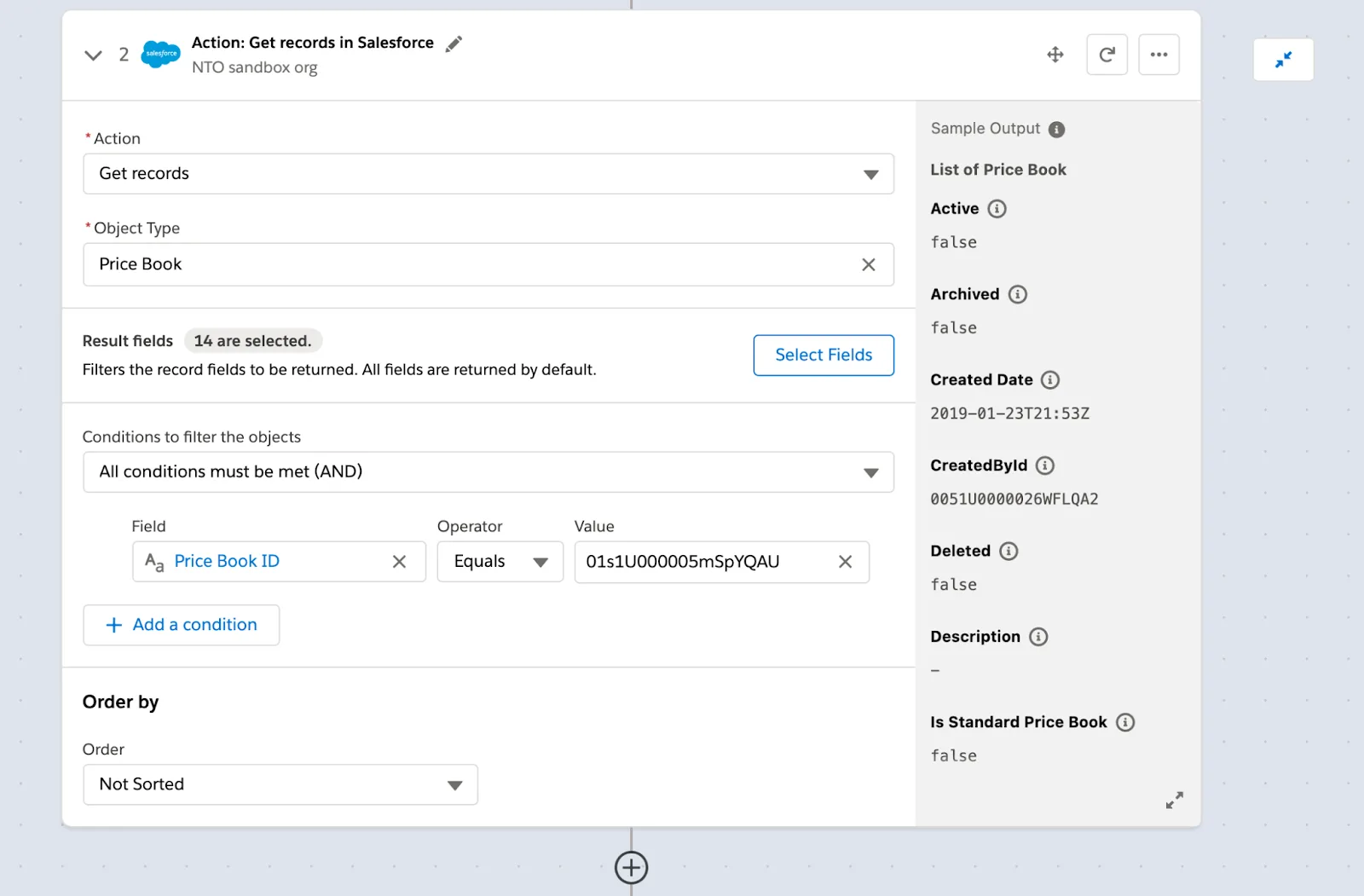 Step 2 of flow to get all price books with condition price book ID equals price book ID of the standard price book.