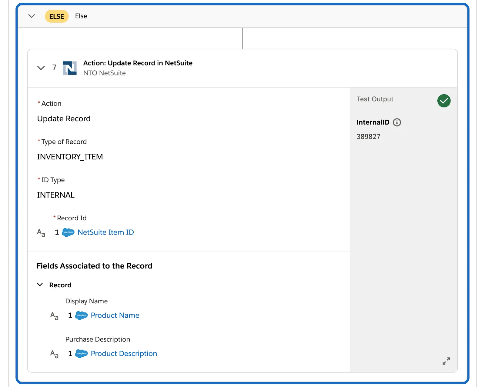 Tested flow showing Else branch of If/Else block and a green check mark on step 7 in Else branch.