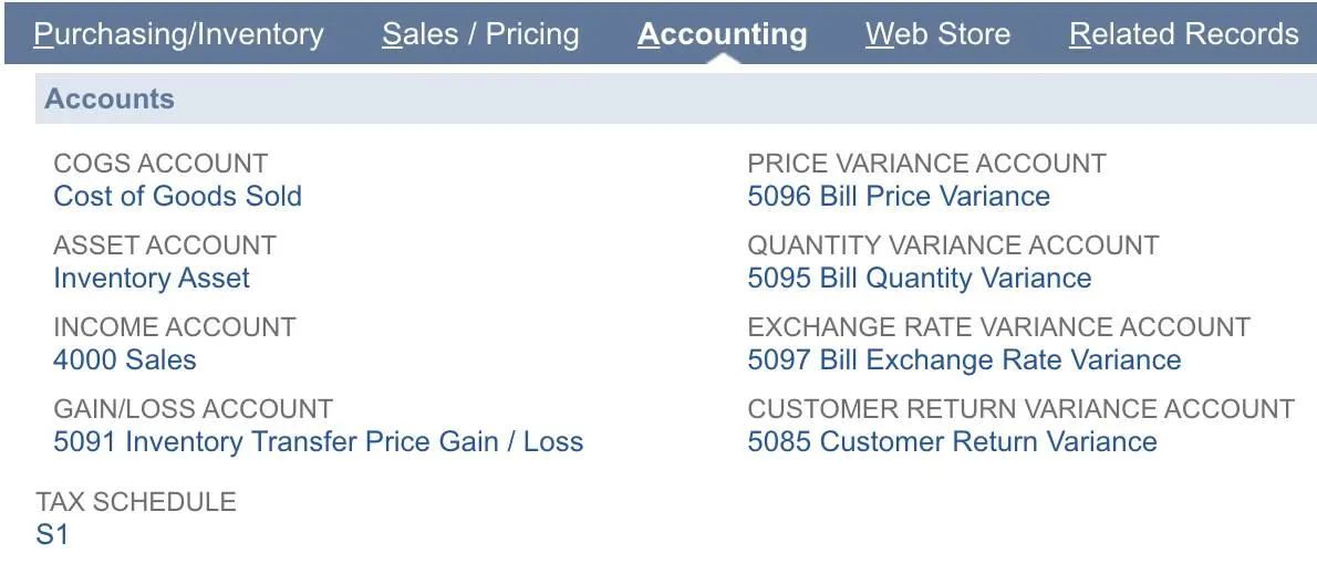 Accounting subtab with tax schedule.