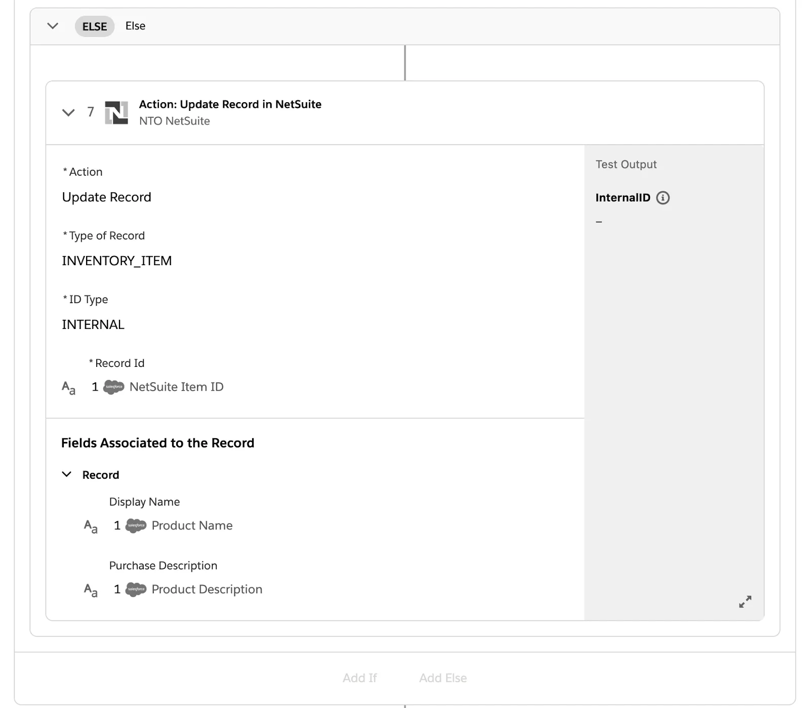 Tested flow showing Else branch of If/Else block and no green check mark on step 7 in Else branch.