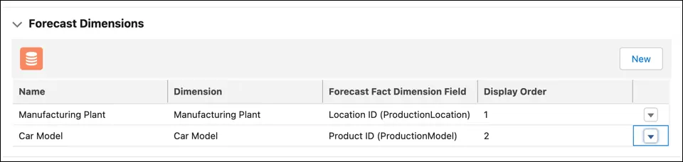 Forecast dimensions on the forecast set record.