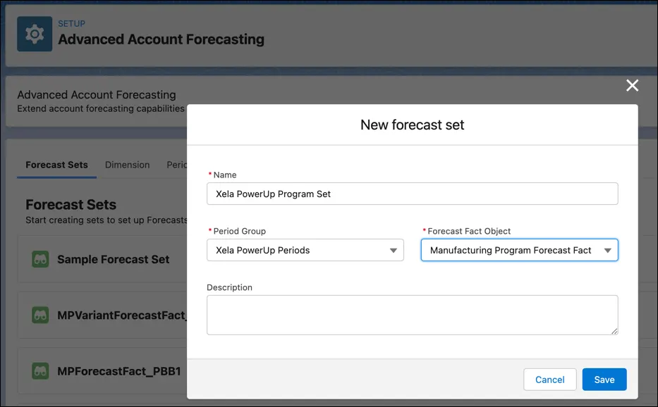 The New forecast set window.