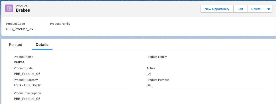 A Product record for the component Brakes.