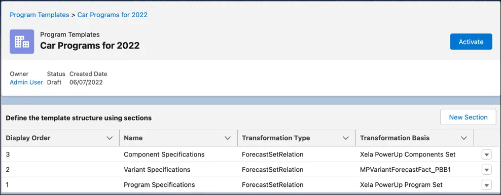 A program template with three sections.