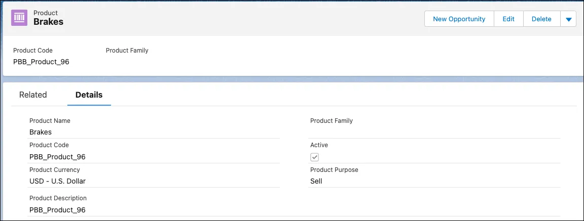 A Product record for the component Brakes.