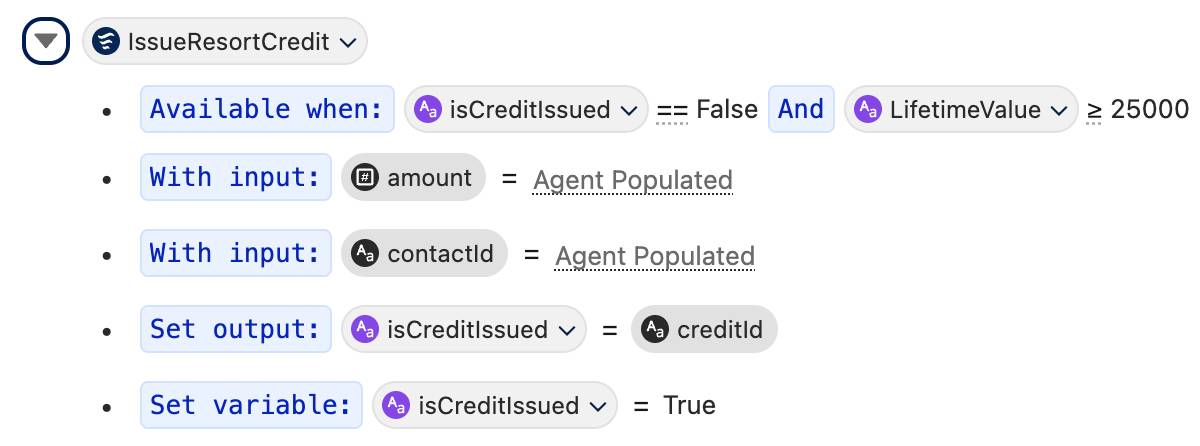 Issue resort credit action with filter