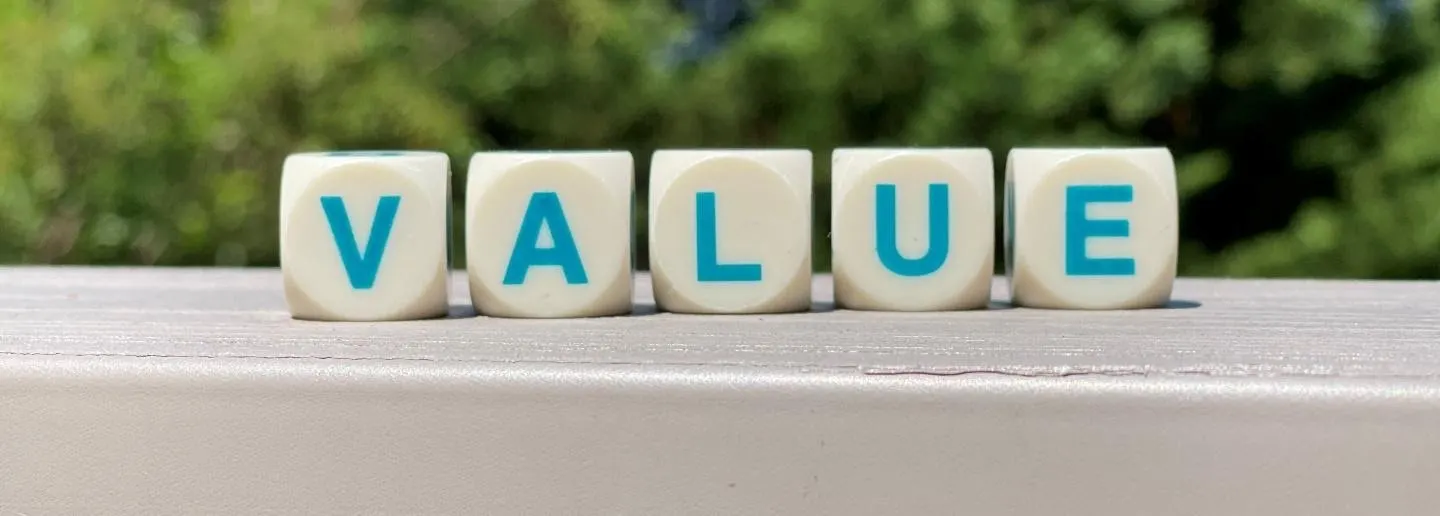 Game pieces spelling the word value