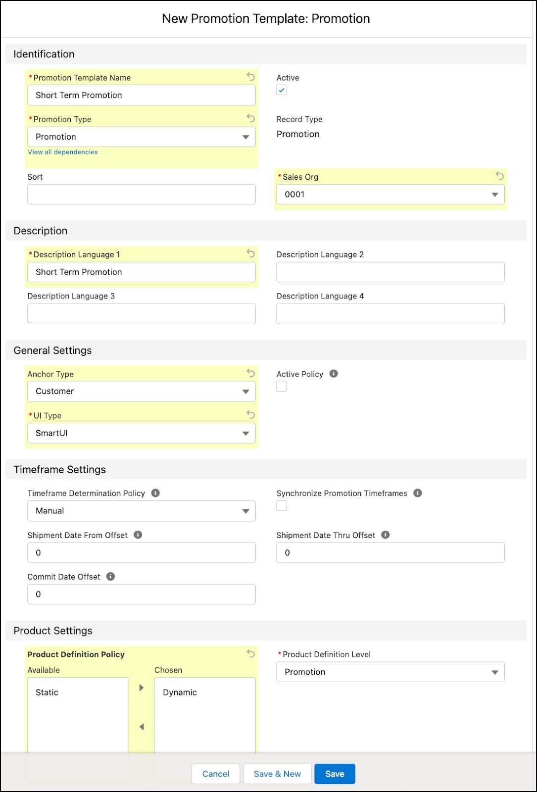 The New Promotion Template: Promotion window showing the options to create a promotion template.