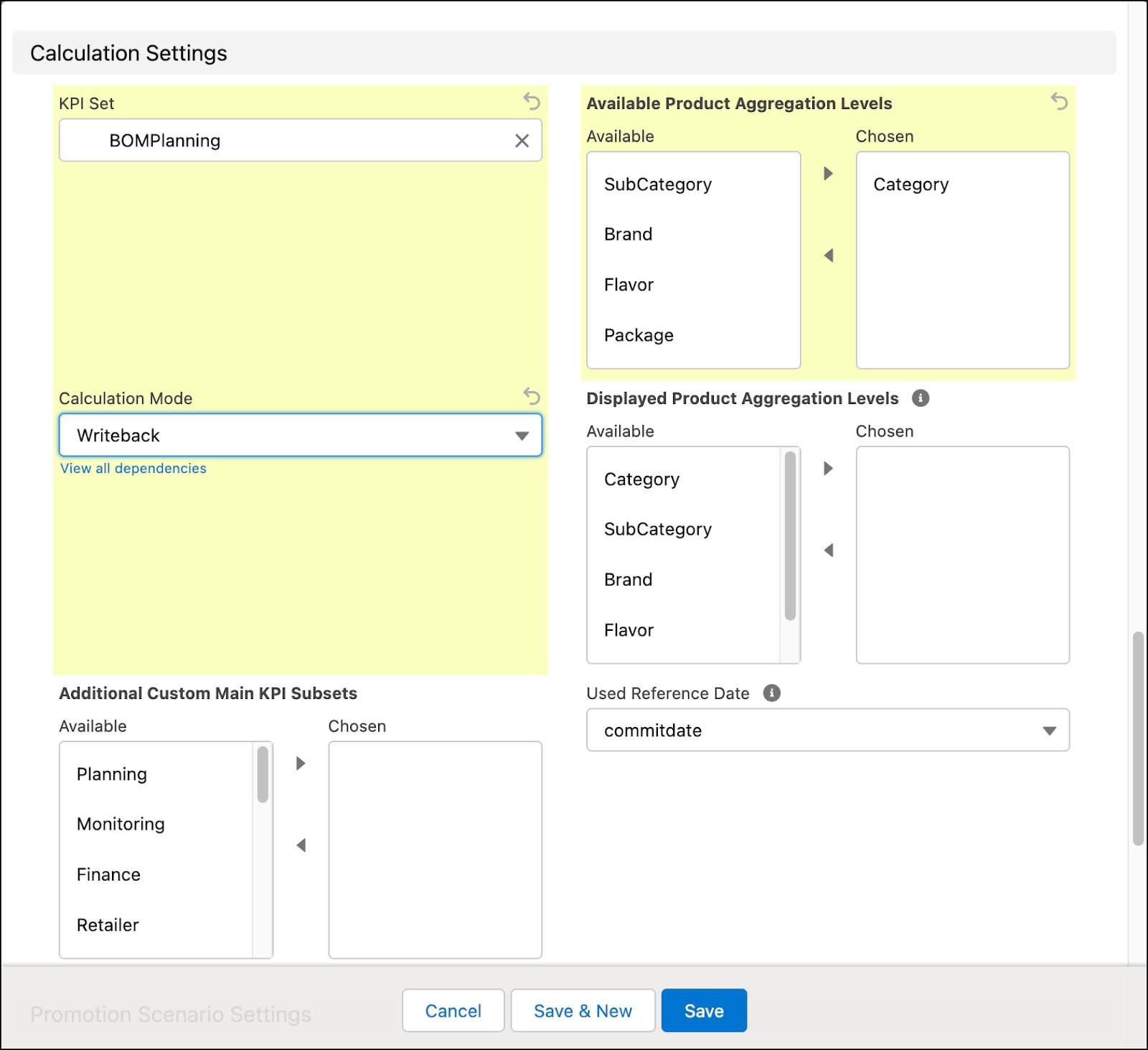 The New Promotion Template: Promotion window showing the options to configure the calculation settings for the promotion template.