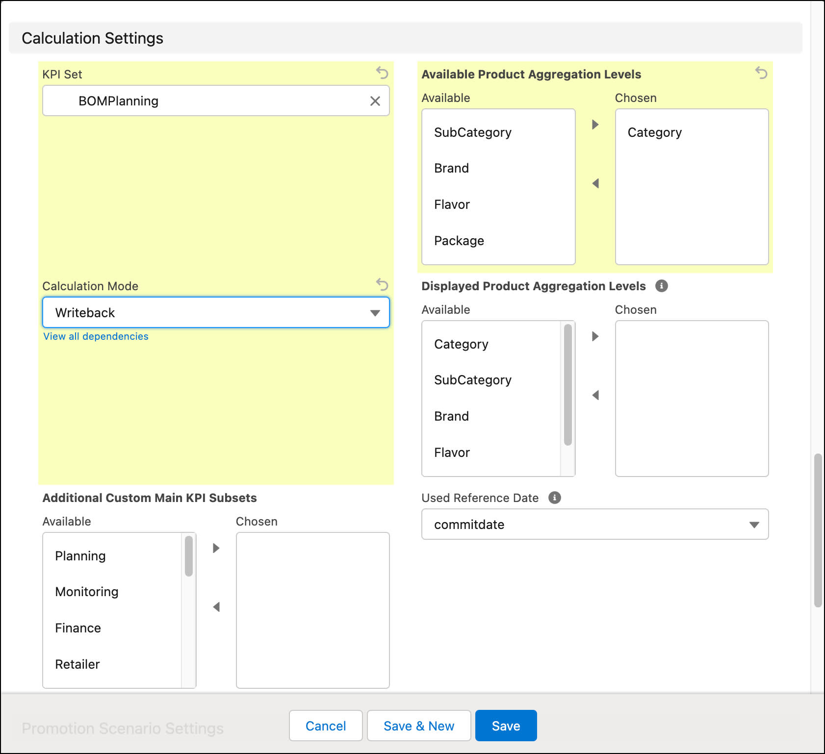 The New Promotion Template: Promotion window showing the options to configure the calculation settings for the promotion template.