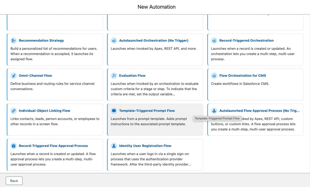 Select Type window with Template-Triggered Prompt Flow selected.