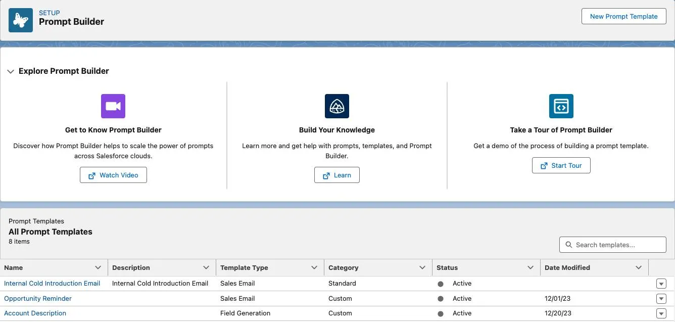 Die Seite 'Explore Prompt Builder (Aufforderungsgenerator erkunden)'