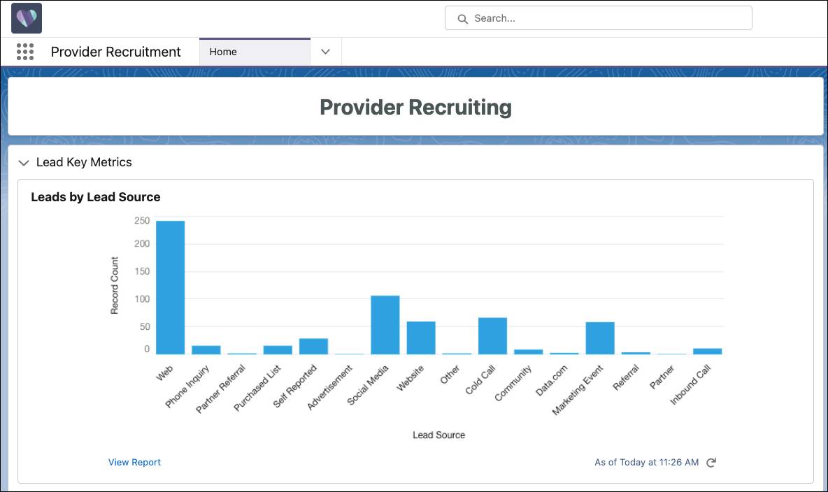  Screenshot of Provider Onboarding app with Provider Recruiting dashboard displayed