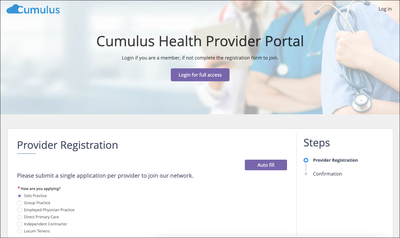  Health Provider Portal with Provider Registration guided flow.