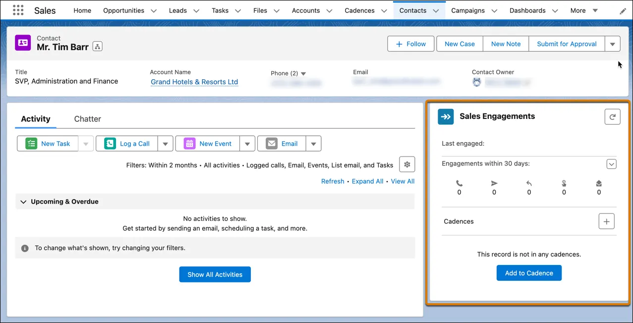 Componente Sales Engagements.