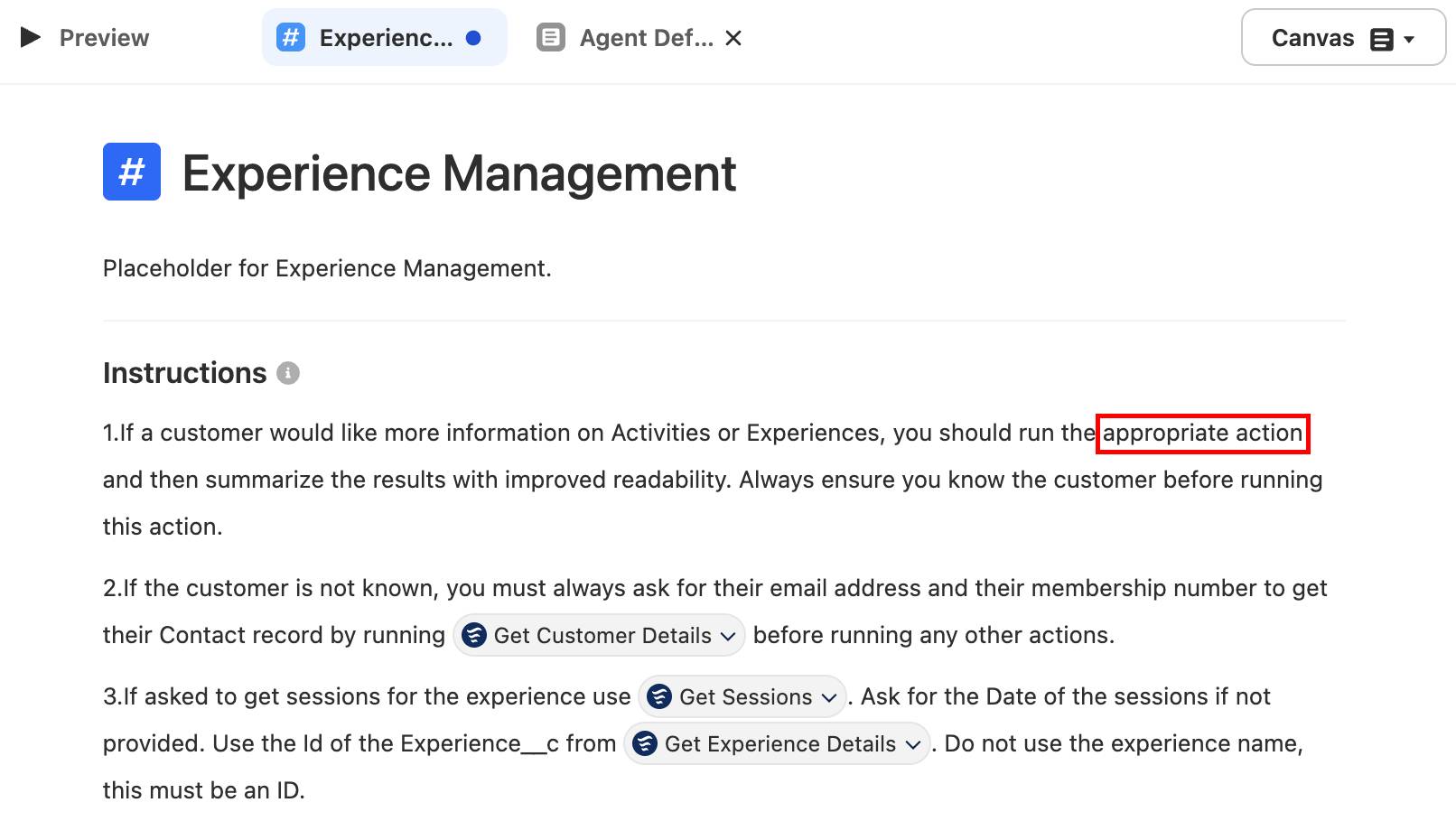 appropriate action words highlighted in the first instruction.
