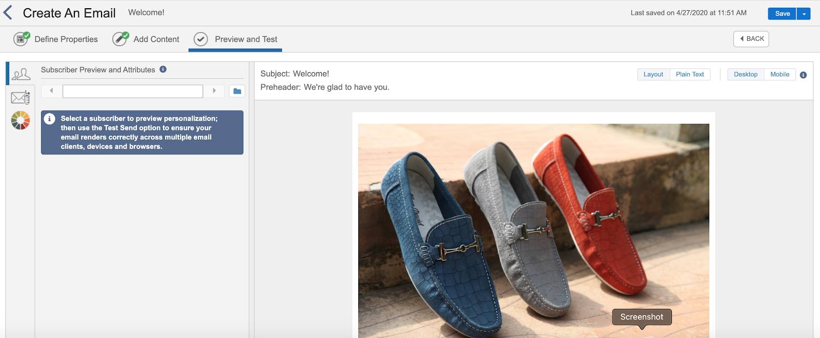 Visualização de email no Journey Builder