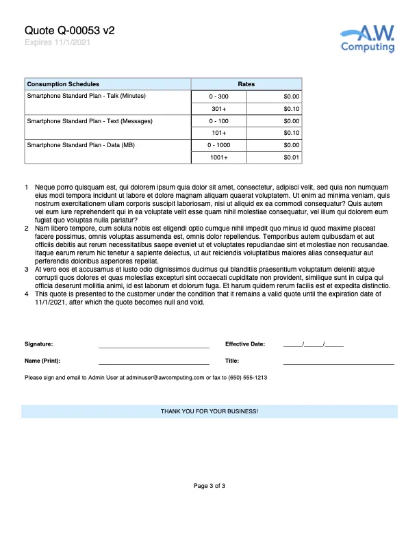 Page three of a three-page proposal document.