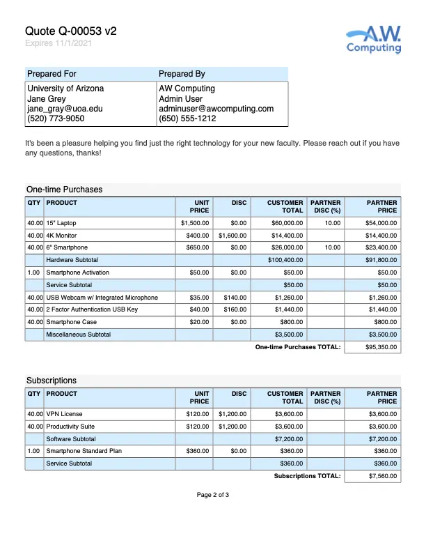 Page two of a three-page proposal document.