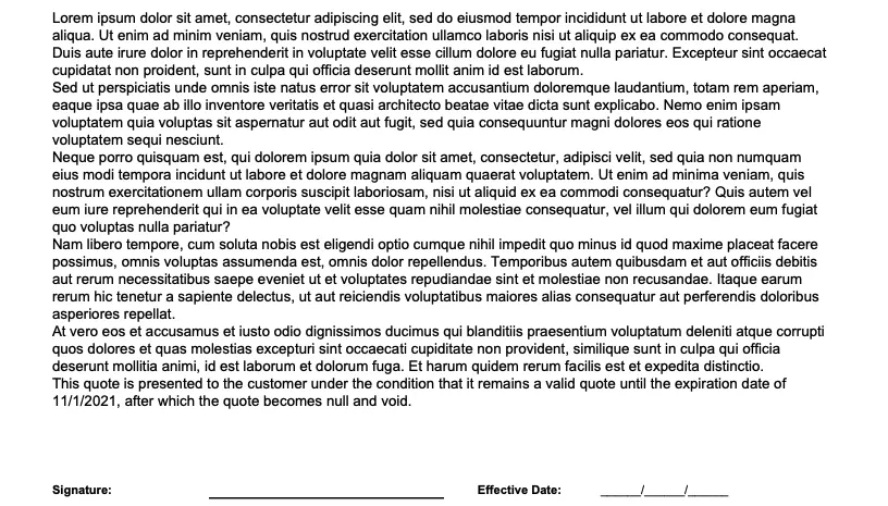 Portion of proposal displaying terms and conditions.