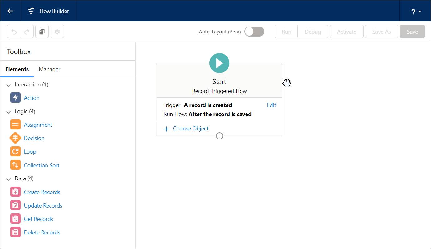 Flow Builder with a new record-triggered flow