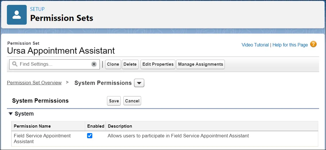 Ursa Appointment Assistant permission set with Field Service Appointment Assistant enabled